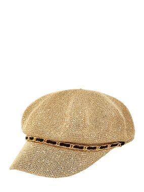 Chain Brim Straw Beret Hat with Sequins